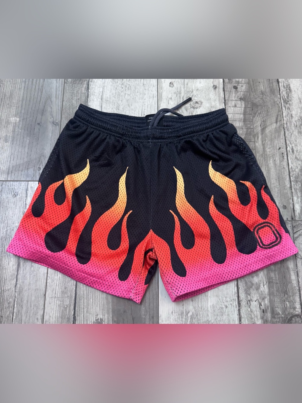 Overtime Mesh Basketball Shorts Red Black Flames Mens Small